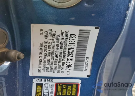 2007 Honda Civic Ex from USA, damaged, VIN 2HGFG128X7H513780